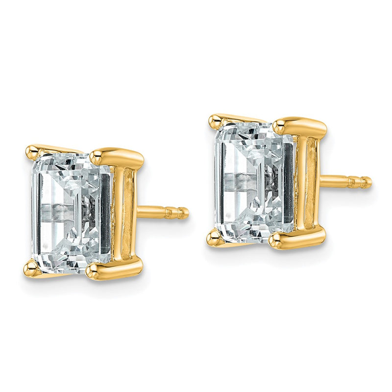 14K Yellow Gold 5 Ctw Lab Grown Diamond Vs+ F+ Emerald 4 Prong Heavy Wt. Stud Earrings
