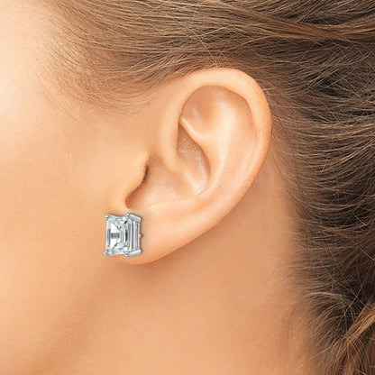 14K White Gold 6 Ctw Lab Grown Diamond Vs+ F+ Emerald 4 Prong Heavy Wt. Stud Earrings