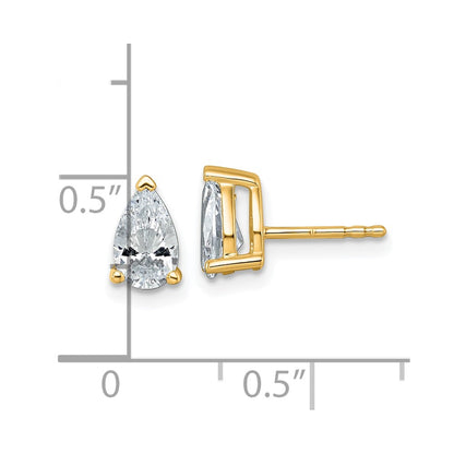 14K Yellow Gold 1 1/2 Ctw Lab Grown Diamond Vs+ F+ Pear 4 Prong Heavy Wt. Stud Earrings