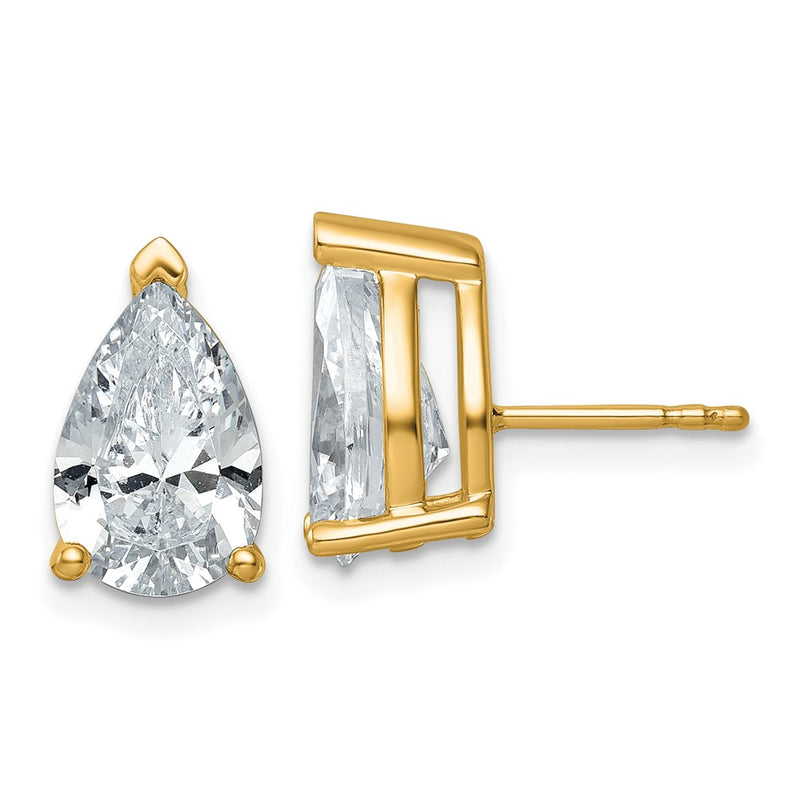 14K Yellow Gold 5 Ctw Lab Grown Diamond Vs+ F+ Pear 4 Prong Heavy Wt. Stud Earrings