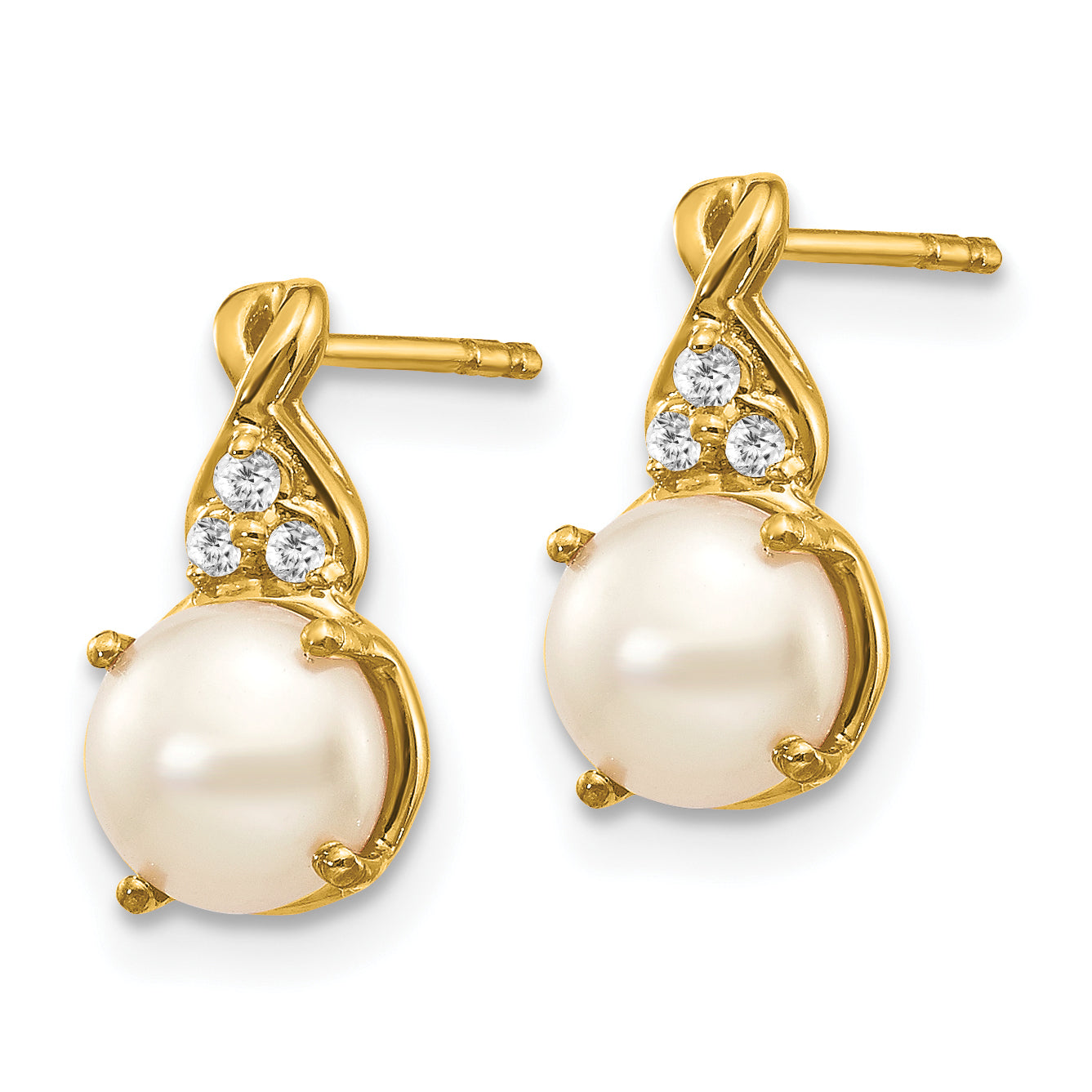 10K Yellow Gold Fwc Pearl And Diamond Earrings