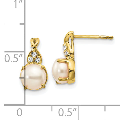 10K Yellow Gold Fwc Pearl And Diamond Earrings