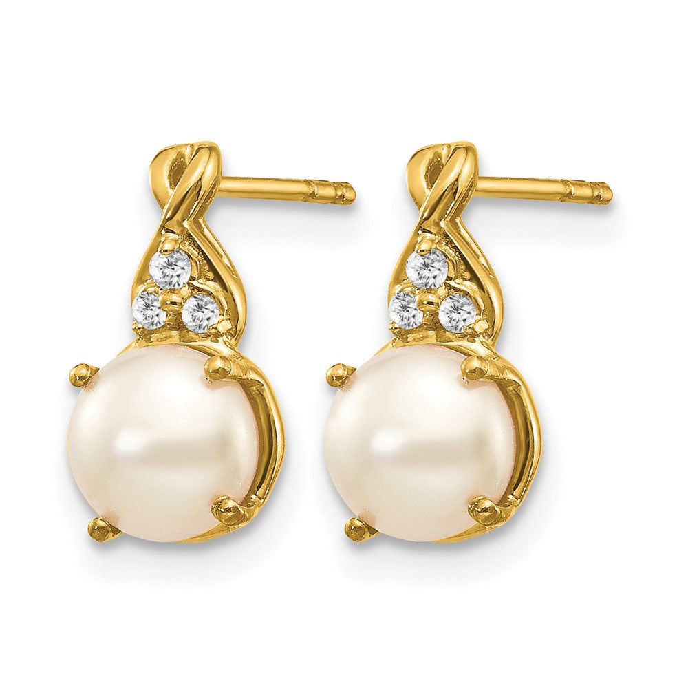 14k Yellow Gold FWC Pearl and Real Diamond Earrings