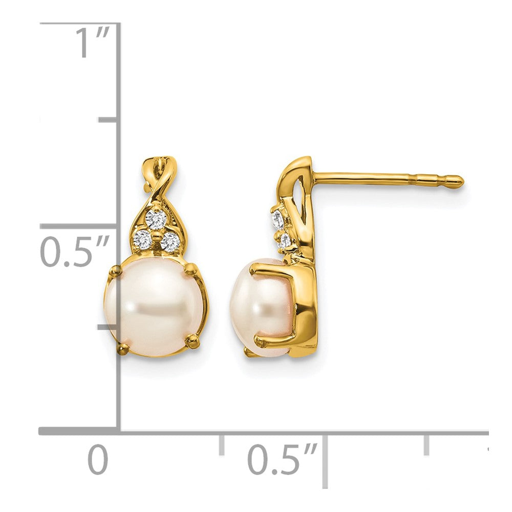 14k Yellow Gold FWC Pearl and Real Diamond Earrings