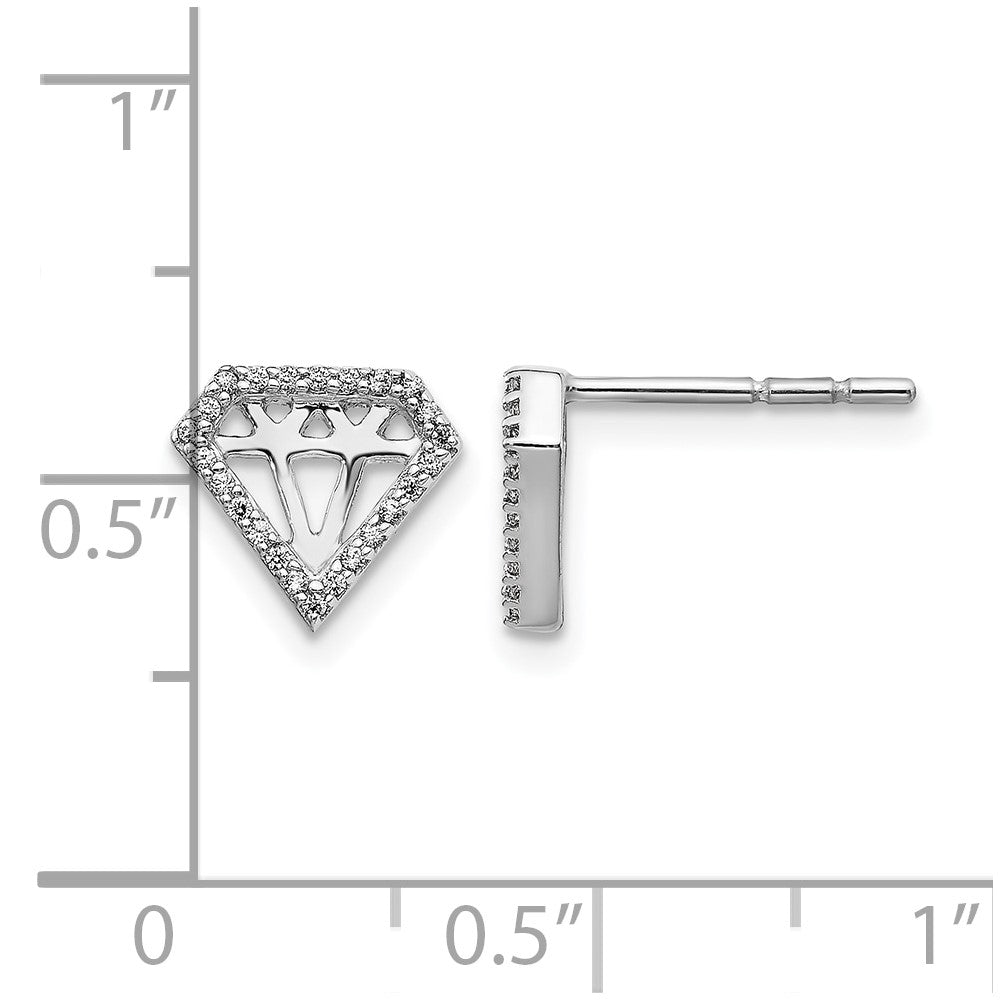 14k White Gold Real Diamond Gemstone-Shaped Earrings