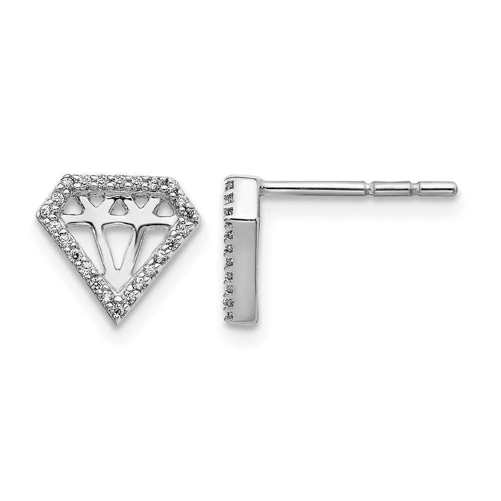 14k White Gold Real Diamond Gemstone-Shaped Earrings