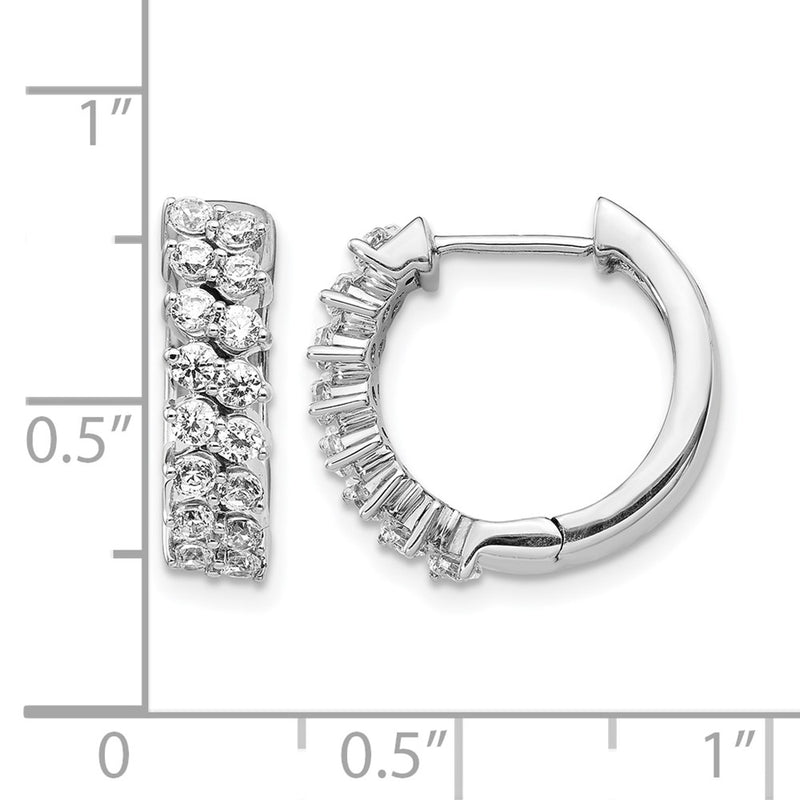 14k White Gold Real Diamond Hinged Hoop Earrings