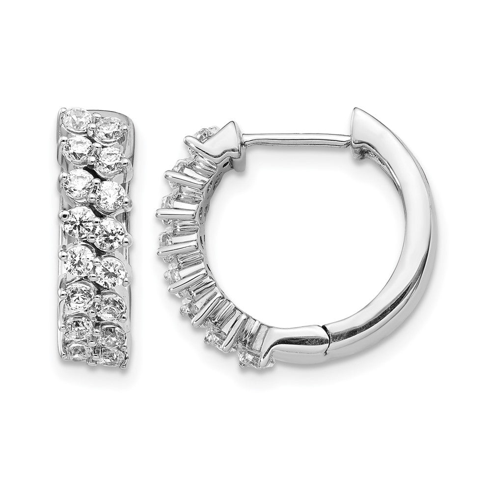 14k White Gold Real Diamond Hinged Hoop Earrings