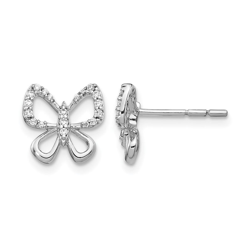 14k White Gold Real Diamond Butterfly Earrings