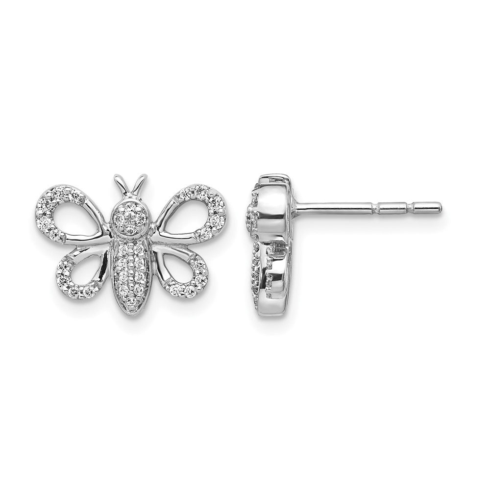 14k White Gold Real Diamond Bee Earrings