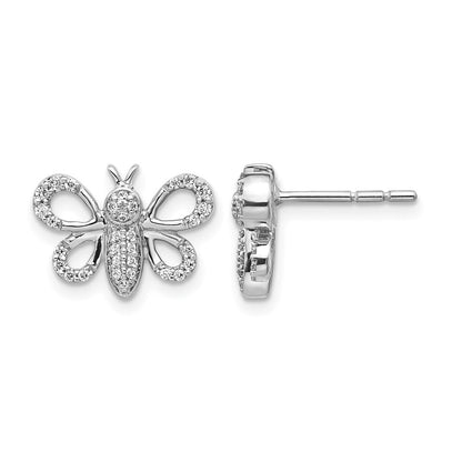 14k White Gold Real Diamond Bee Earrings
