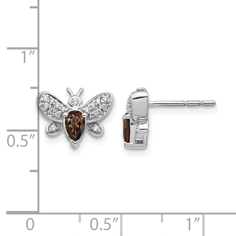 14k White Gold Real Diamond and Smokey Quartz Bee Earrings