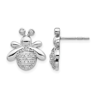 14k White Gold Real Diamond Bee Earrings
