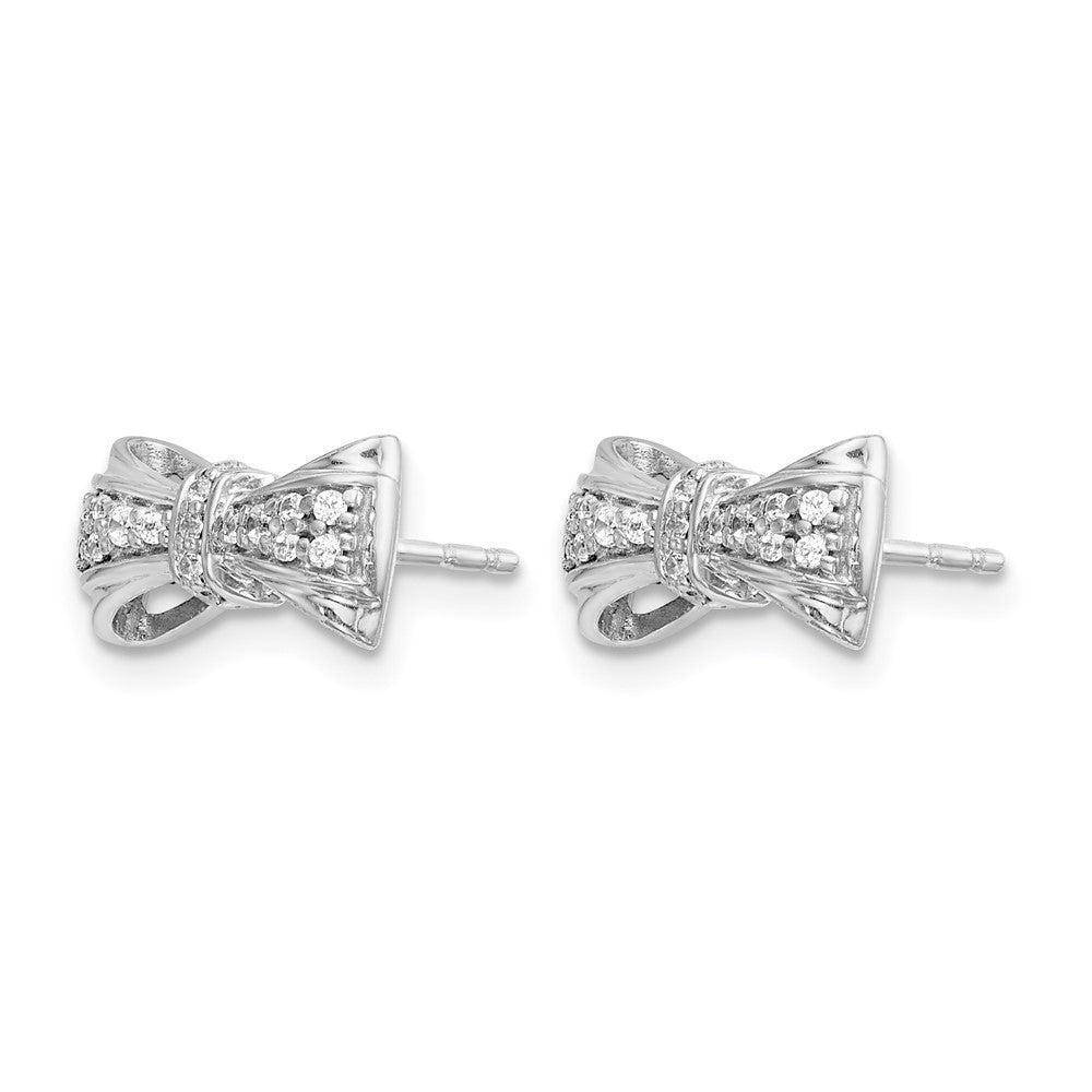 14k White Gold Real Diamond Bow Post Earrings