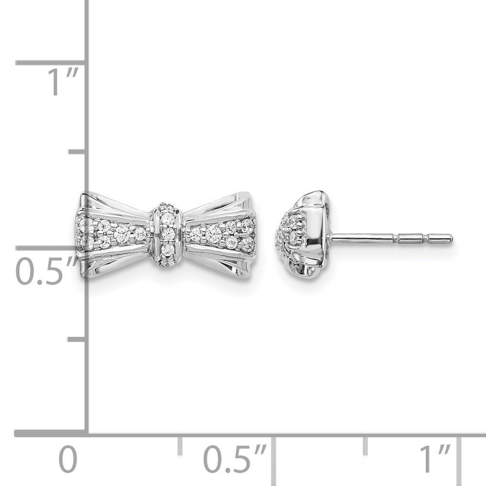 14k White Gold Real Diamond Bow Post Earrings