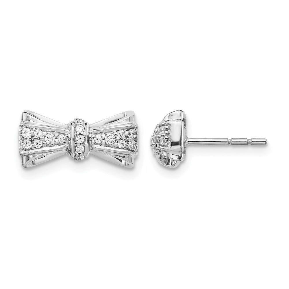 14k White Gold Real Diamond Bow Post Earrings