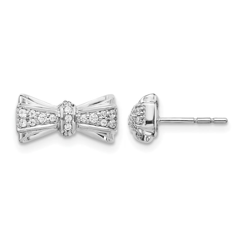 14k White Gold Real Diamond Bow Post Earrings