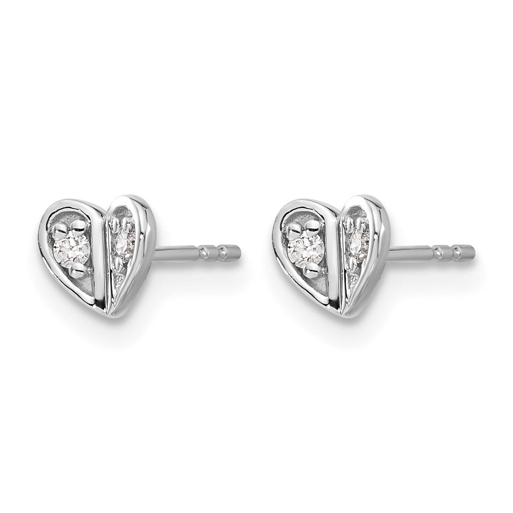 14k White Gold Real Diamond Heart Earrings