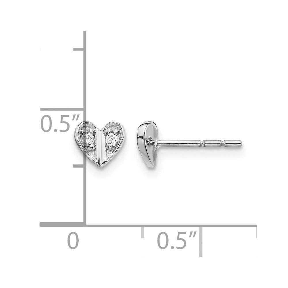 14k White Gold Real Diamond Heart Earrings