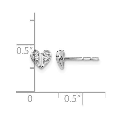 14k White Gold Real Diamond Heart Earrings