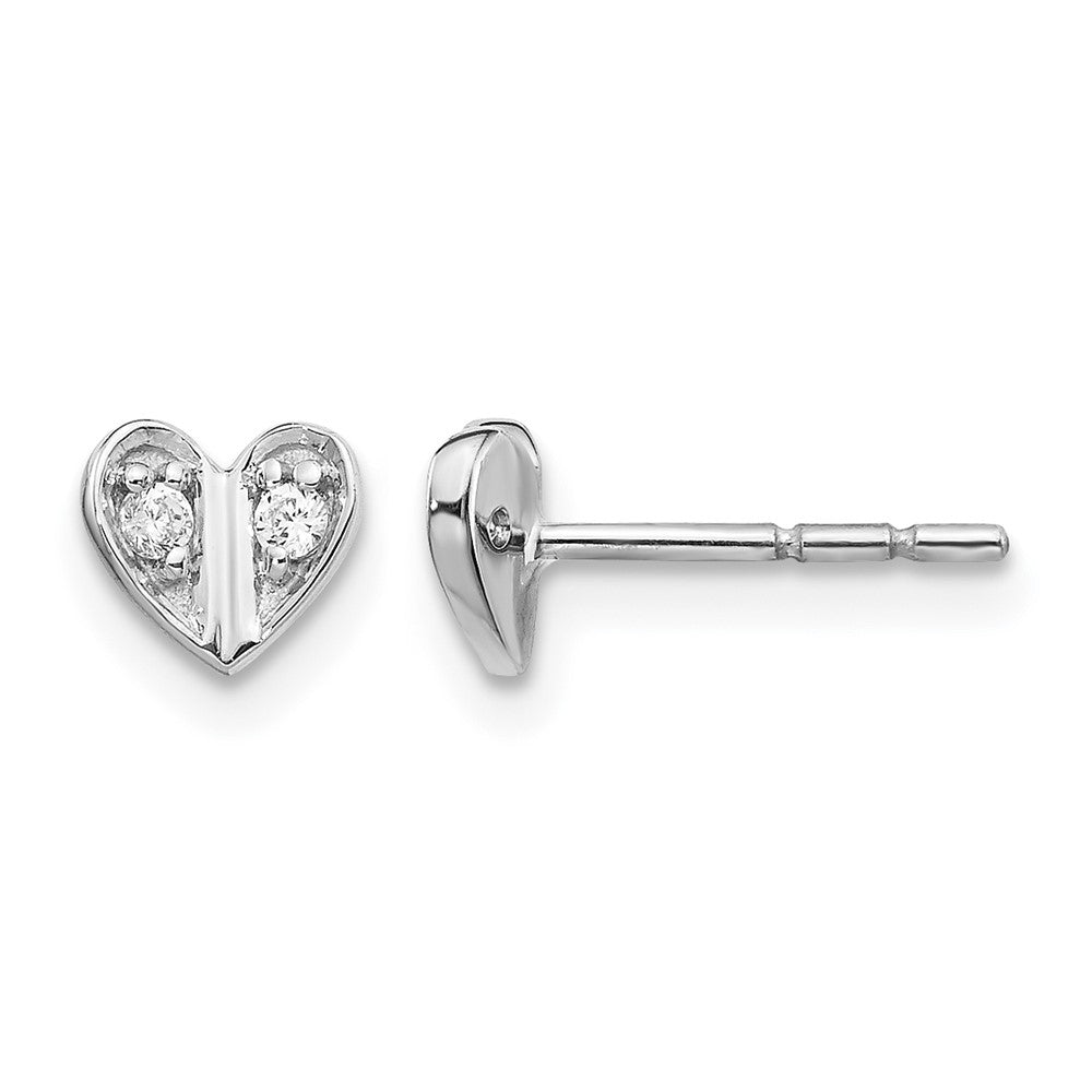 14k White Gold Real Diamond Heart Earrings