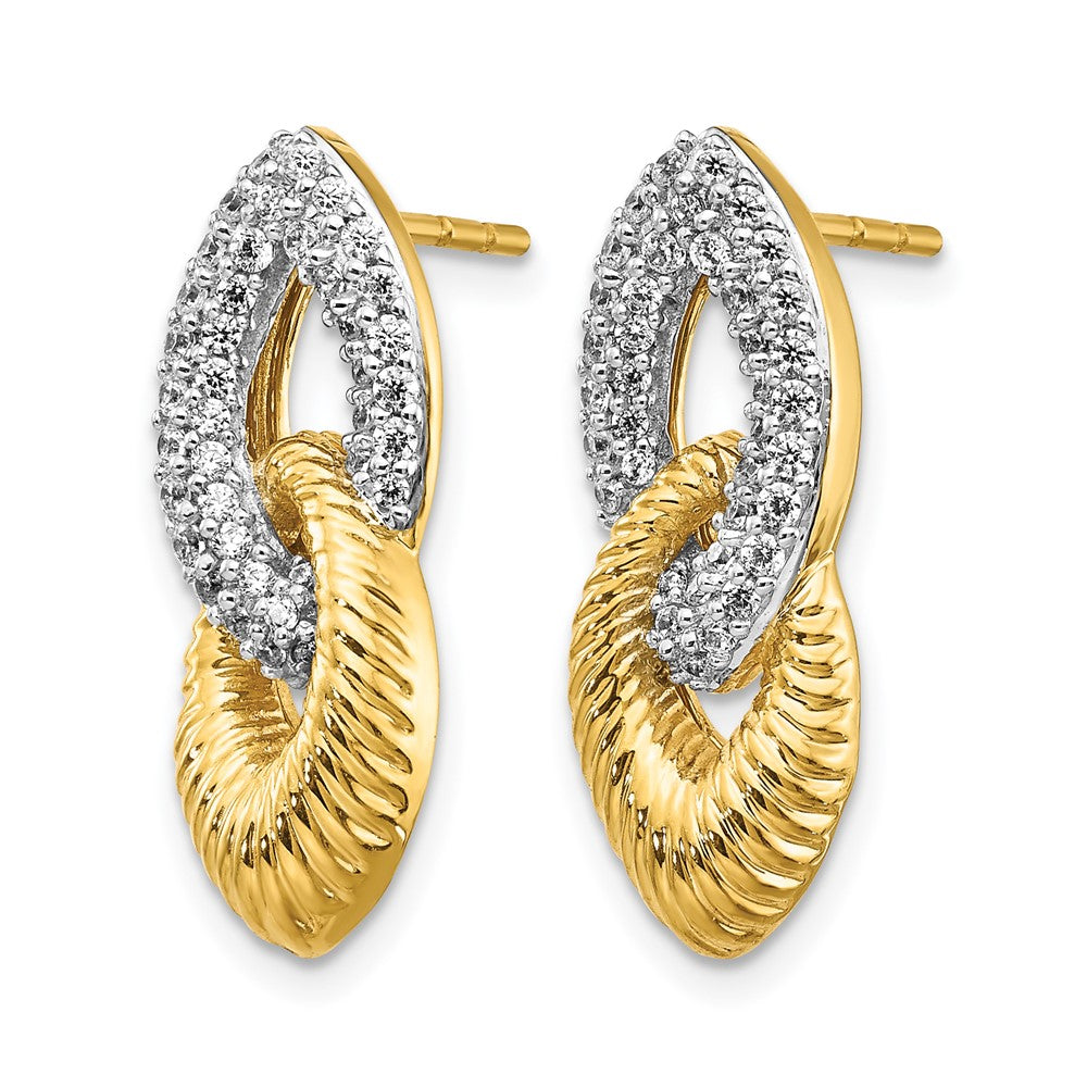 14k Yellow Gold & Rhodium Real Diamond Fancy Post Earrings