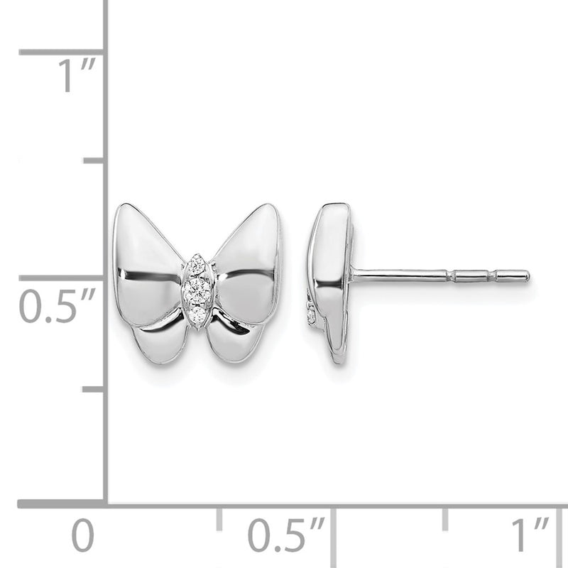 14k White Gold Real Diamond Butterfly Earrings
