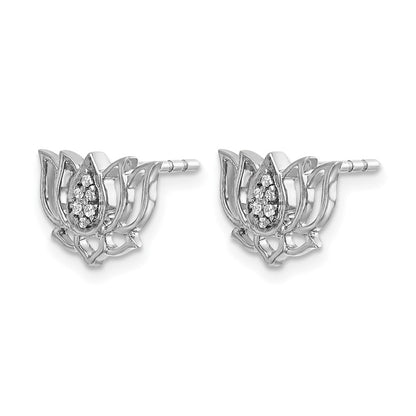 14k White Gold Real Diamond Lotus Flower Earrings