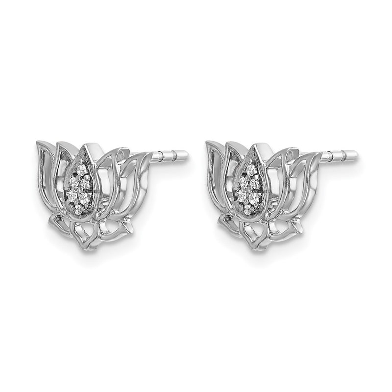 14k White Gold Real Diamond Lotus Flower Earrings