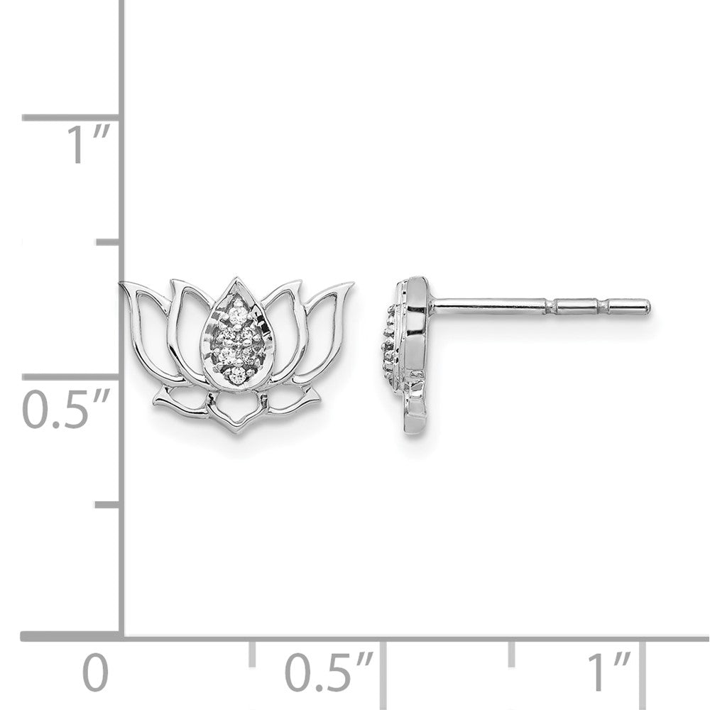 14k White Gold Real Diamond Lotus Flower Earrings