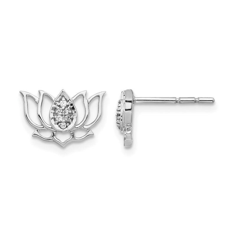 14k White Gold Real Diamond Lotus Flower Earrings