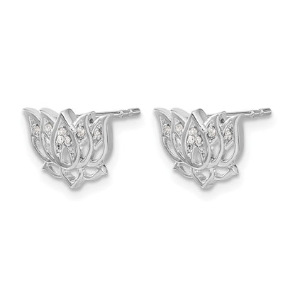 14k White Gold Real Diamond Lotus Flower Earrings