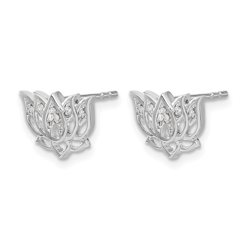 14k White Gold Real Diamond Lotus Flower Earrings