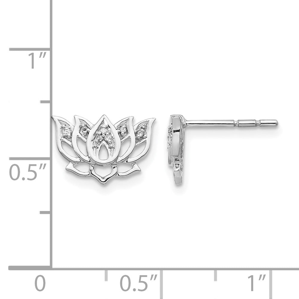 14k White Gold Real Diamond Lotus Flower Earrings