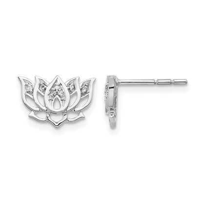 14k White Gold Real Diamond Lotus Flower Earrings