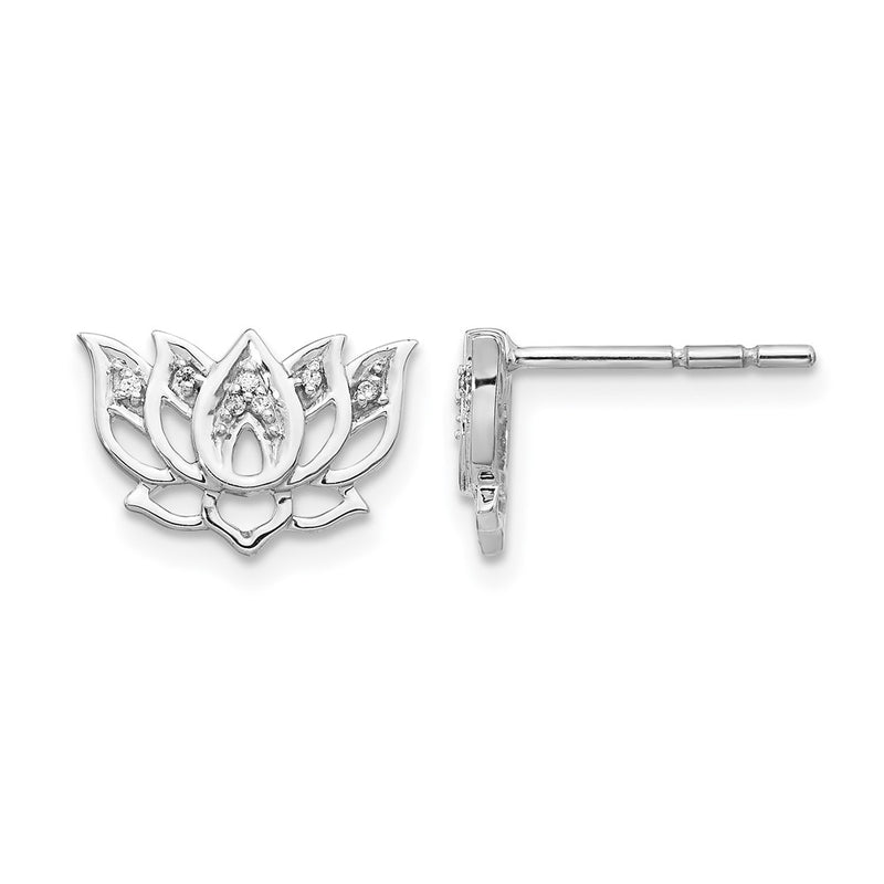 14k White Gold Real Diamond Lotus Flower Earrings