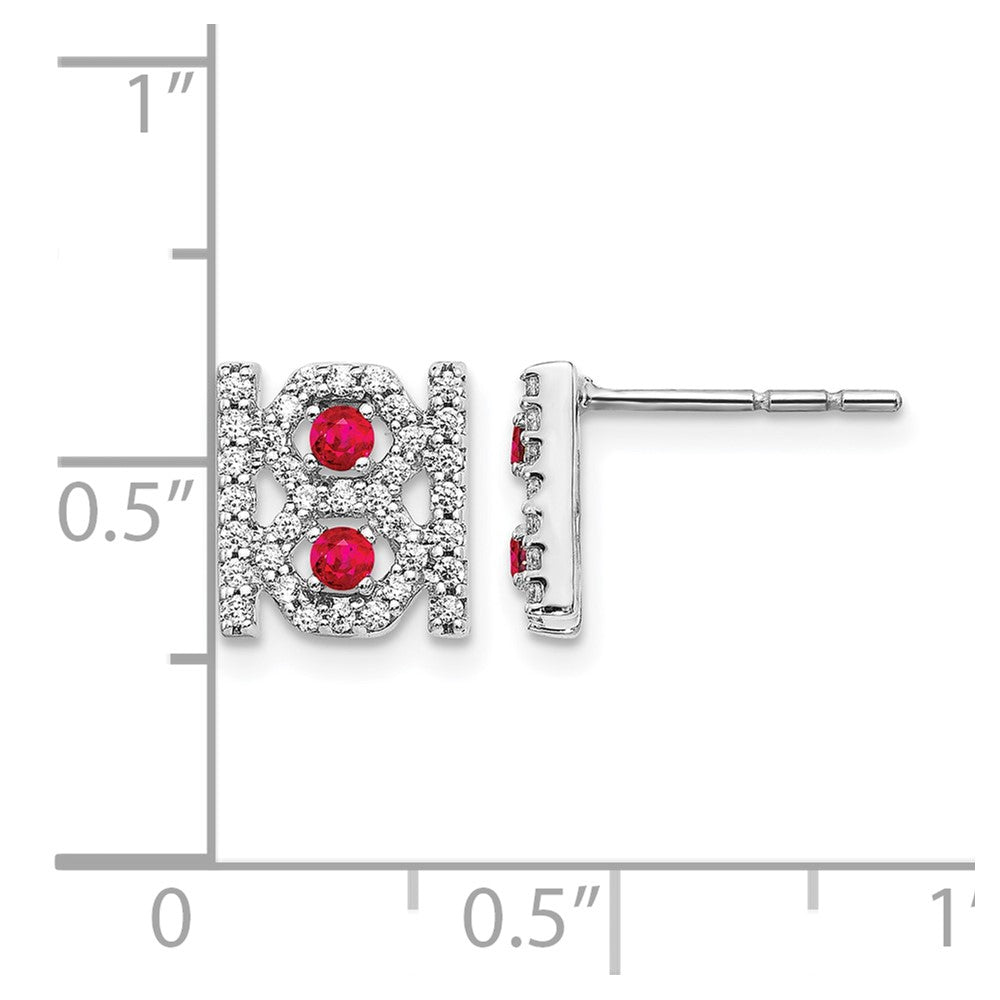 14k White Gold Real Diamond and Ruby Fancy Earrings