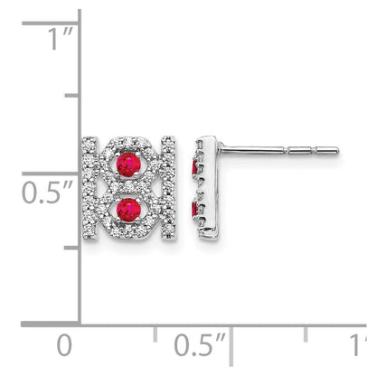14k White Gold Real Diamond and Ruby Fancy Earrings