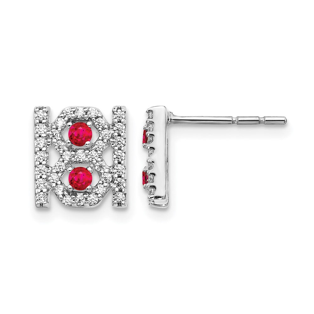 14k White Gold Real Diamond and Ruby Fancy Earrings