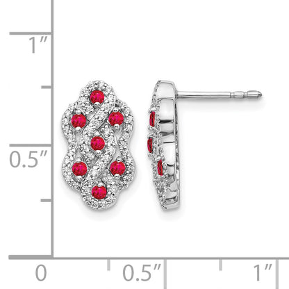 14k White Gold Real Diamond and Ruby Fancy Earrings