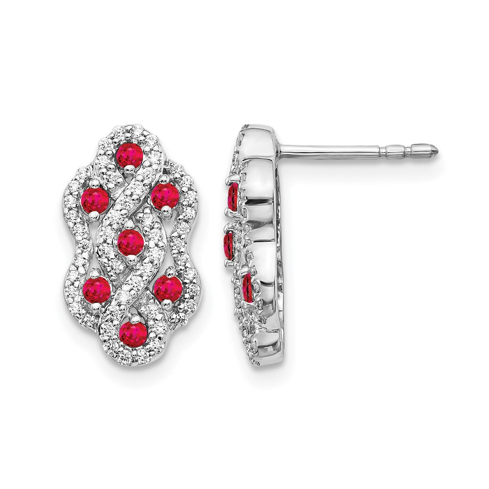 14k White Gold Real Diamond and Ruby Fancy Earrings