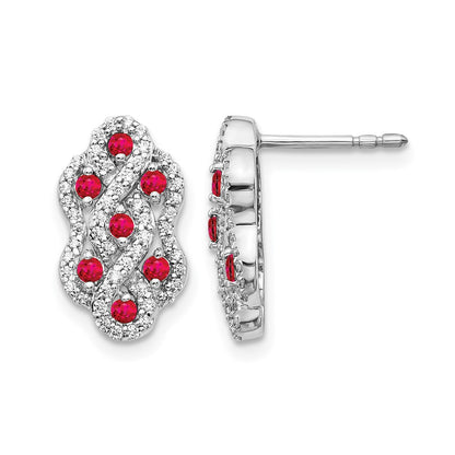 14k White Gold Real Diamond and Ruby Fancy Earrings