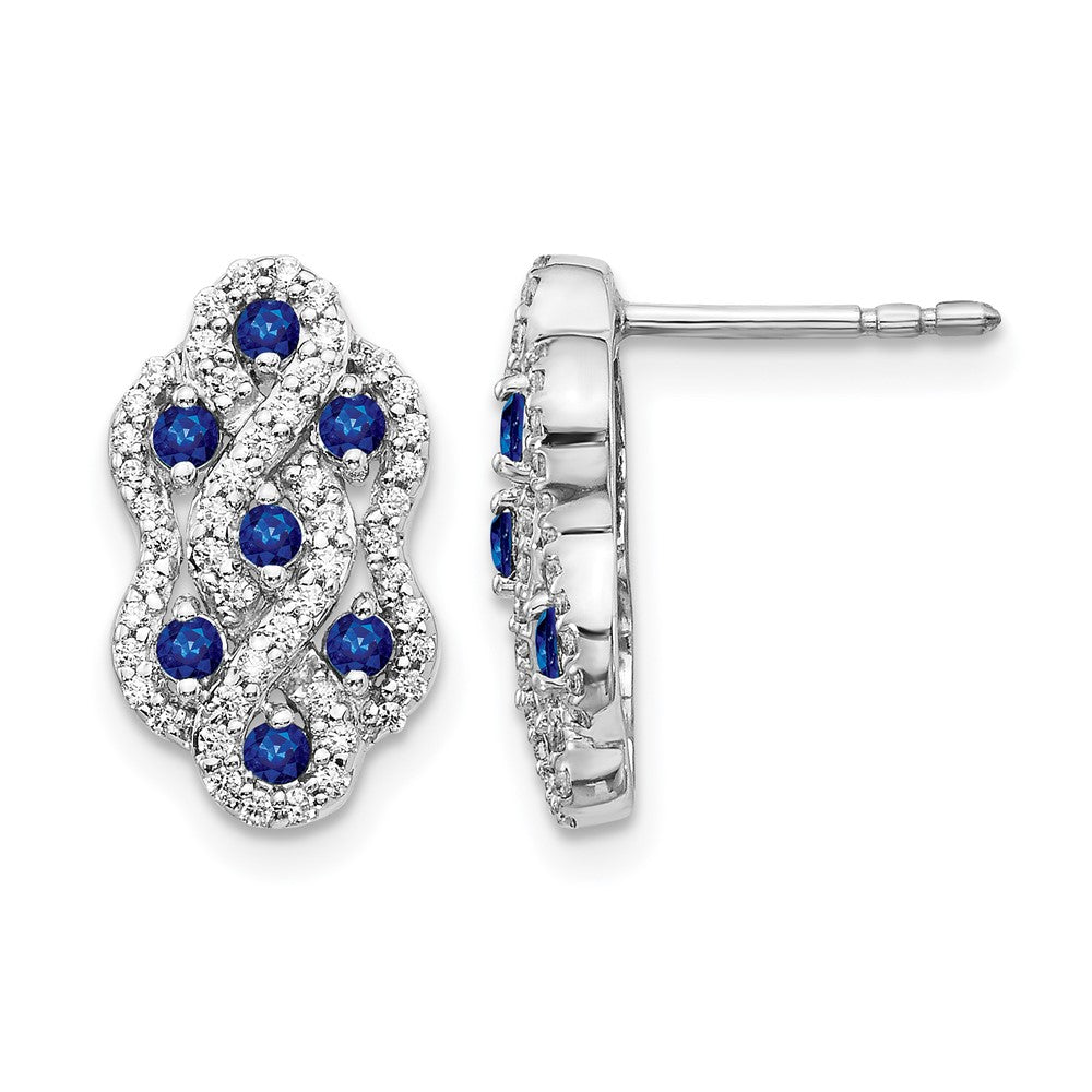 14k White Gold Real Diamond and Sapphire Fancy Earrings