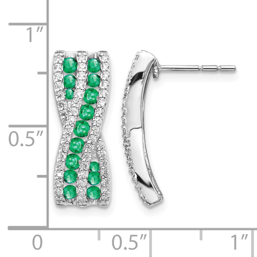 14k White Gold Real Diamond and Emerald Fancy Earrings