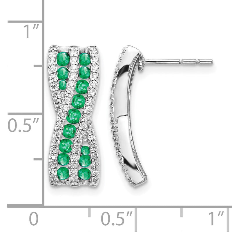 14k White Gold Real Diamond and Emerald Fancy Earrings
