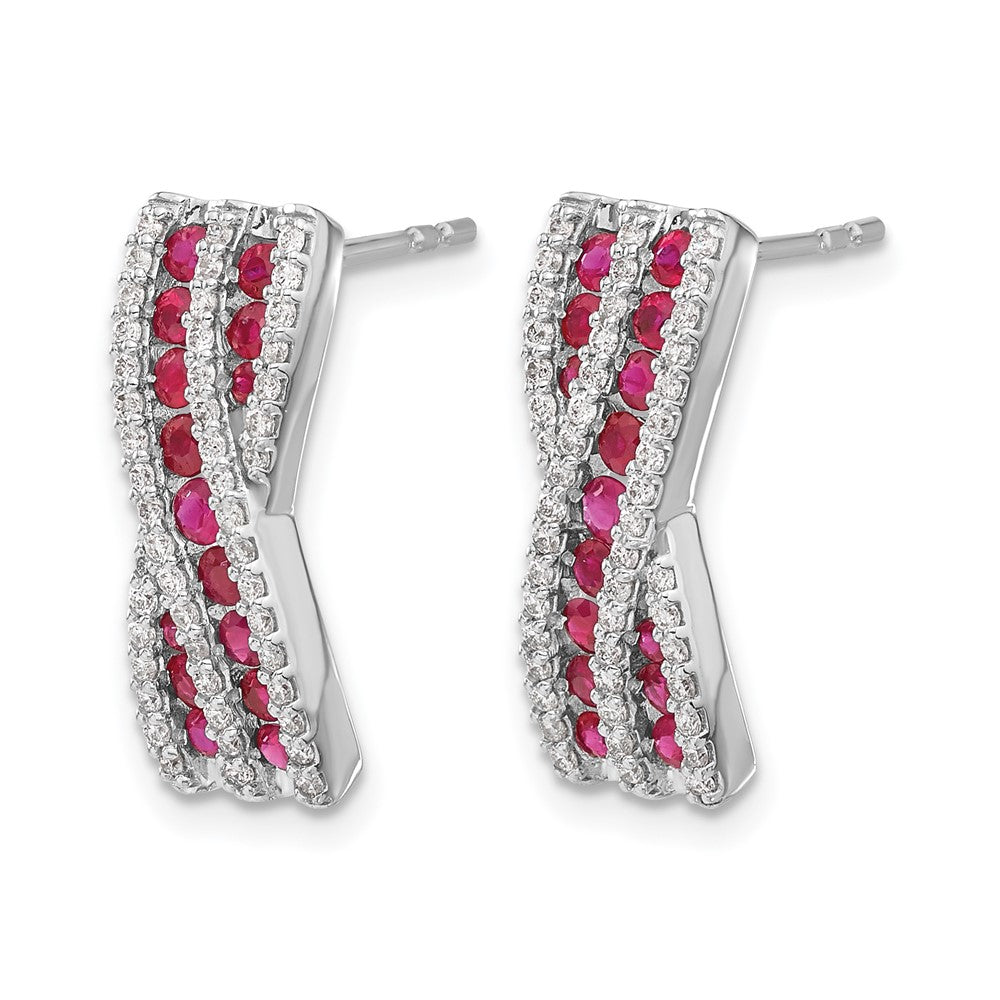 14k White Gold Real Diamond and Ruby Fancy Earrings