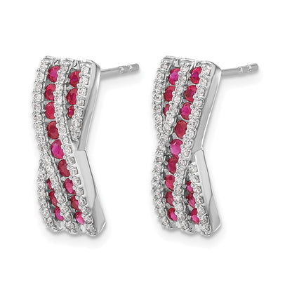 14k White Gold Real Diamond and Ruby Fancy Earrings