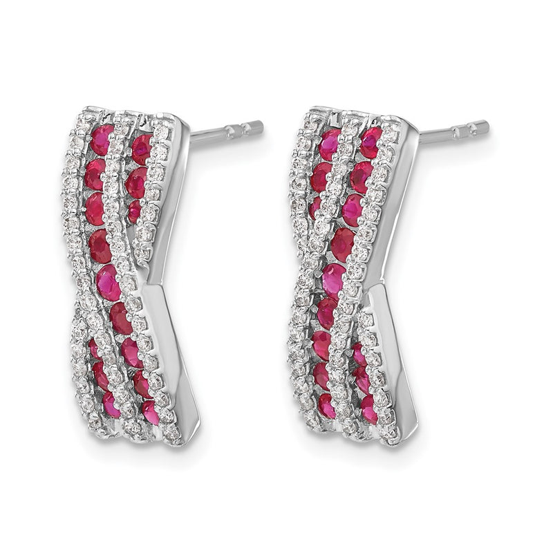 14k White Gold Real Diamond and Ruby Fancy Earrings