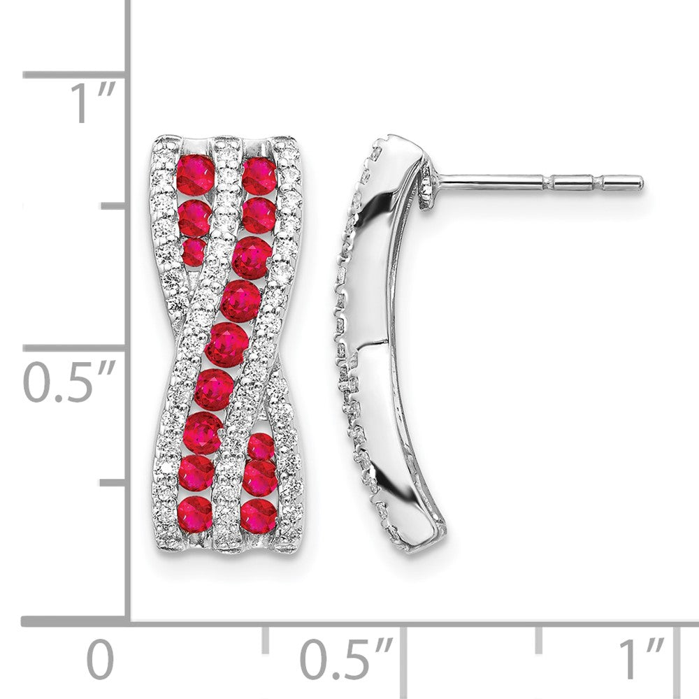 14k White Gold Real Diamond and Ruby Fancy Earrings