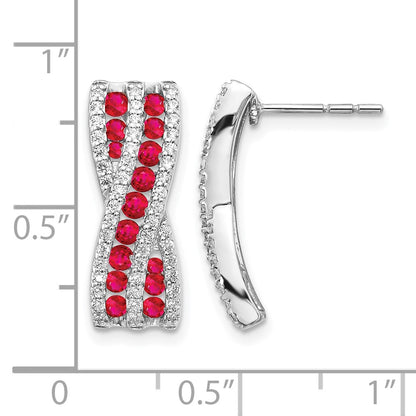 14k White Gold Real Diamond and Ruby Fancy Earrings